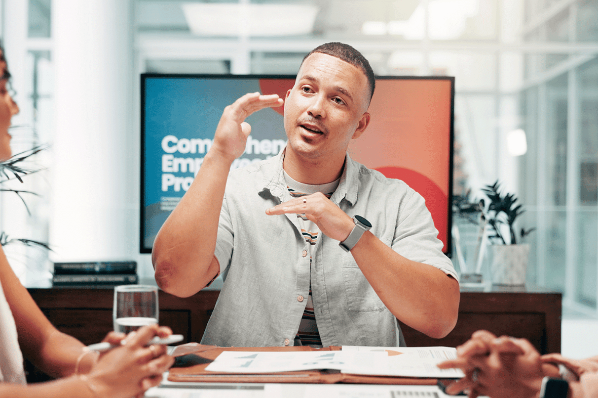 male project manager gesticulating